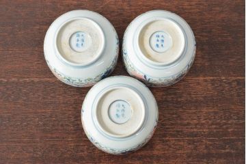 大清光緒年製　色絵染付　深鉢3客(伊万里、中国?)(R-052198)