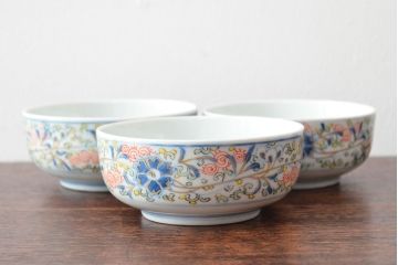 大清光緒年製　色絵染付　深鉢3客(伊万里、中国?)(R-052199)