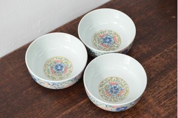 大清光緒年製　色絵染付　深鉢3客(伊万里、中国?)(R-052199)