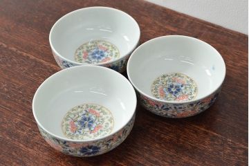 大清光緒年製　色絵染付　深鉢3客(伊万里、中国?)(R-052200)