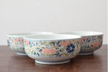 大清光緒年製　色絵染付　深鉢3客(伊万里、中国?)(R-052200)