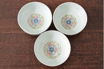 大清光緒年製　色絵染付　深鉢3客(伊万里、中国?)(R-052200)