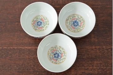 大清光緒年製　色絵染付　深鉢3客(伊万里、中国?)(R-052201)