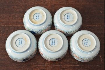 大清光緒年製　色絵染付　深鉢5客(伊万里、中国?)(R-052202)