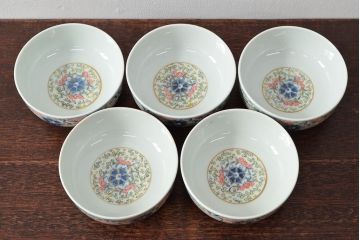 大清光緒年製　色絵染付　深鉢5客(伊万里、中国?)(R-052203)