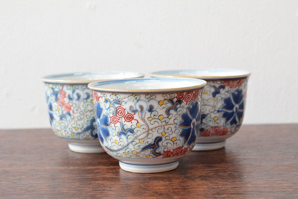 大清光緒年製　色絵染付　蕎麦猪口3客(向付、伊万里、中国?)(R-052205)