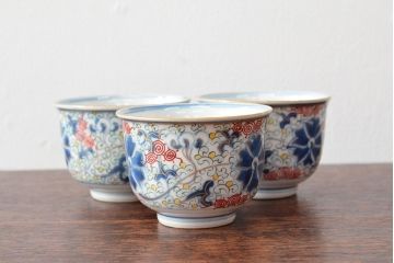 大清光緒年製　色絵染付　蕎麦猪口3客(向付、伊万里、中国?)(R-052205)