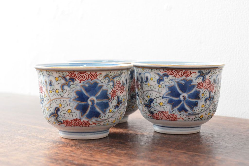 大清光緒年製　色絵染付　蕎麦猪口3客(向付、伊万里、中国?)(R-052205)