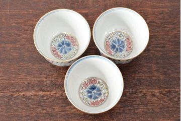 大清光緒年製　色絵染付　蕎麦猪口3客(向付、伊万里、中国?)(R-052205)
