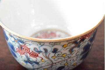 大清光緒年製　色絵染付　蕎麦猪口3客(向付、伊万里、中国?)(R-052205)