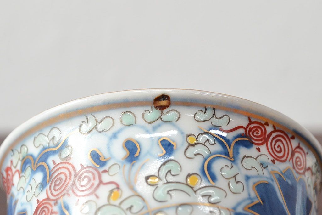 大清光緒年製　色絵染付　蕎麦猪口3客(向付、伊万里、中国?)(R-052205)