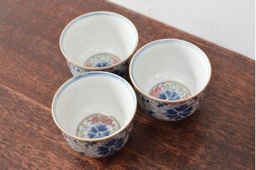 大清光緒年製　色絵染付　蕎麦猪口3客(向付、伊万里、中国?)(R-052205)