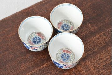 大清光緒年製　色絵染付　蕎麦猪口3客(向付、伊万里、中国?)(R-052206)