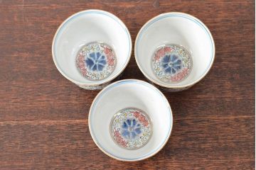 大清光緒年製　色絵染付　蕎麦猪口3客(向付、伊万里、中国?)(R-052206)