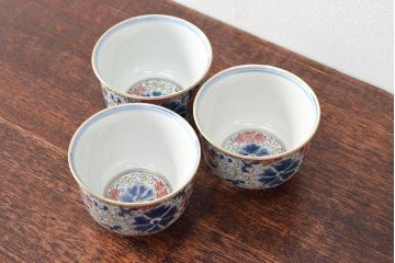 大清光緒年製　色絵染付　蕎麦猪口3客(向付、伊万里、中国?)(R-052206)