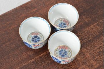 大清光緒年製　色絵染付　蕎麦猪口3客(向付、伊万里、中国?)(R-052207)