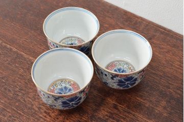 大清光緒年製　色絵染付　蕎麦猪口3客(向付、伊万里、中国?)(R-052207)