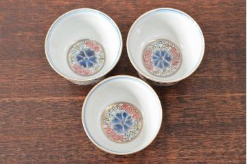 大清光緒年製　色絵染付　蕎麦猪口3客(向付、伊万里、中国?)(R-052207)
