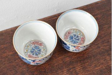 大清光緒年製　色絵染付　蕎麦猪口2客(向付、伊万里、中国?)(R-052208)