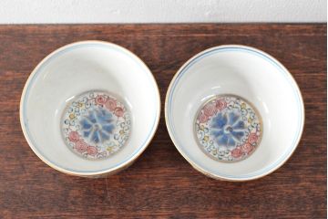 大清光緒年製　色絵染付　蕎麦猪口2客(向付、伊万里、中国?)(R-052208)