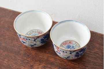 大清光緒年製　色絵染付　蕎麦猪口2客(向付、伊万里、中国?)(R-052208)