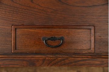 中古　国産民芸家具　ケヤキ材　四隅の金具にもこだわりが感じられる長火鉢(囲炉裏、関西火鉢、木製火鉢)(R-052210)