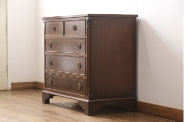 中古美品　イギリス王室御用達　マホガニー材　ロスジョン(ROSJOHN)　凝ったつくりが美しいチェスト(定価約35万円)(引き出し、サイドボード)(R-052211)