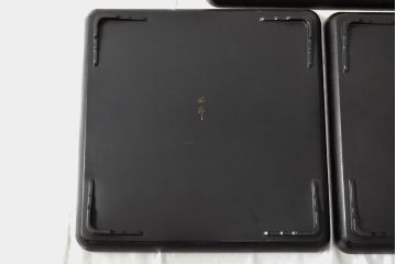 明治〜大正　会津漆器　梅にホトトギスの図　石目螺鈿　木製お盆5枚(会津塗)(R-052220)