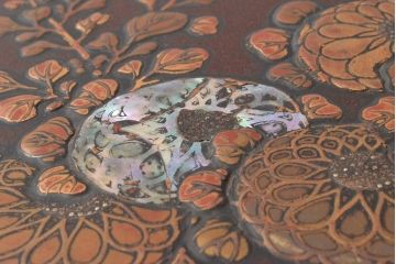 江戸〜明治　花に鶏図　蒔絵梨地　木製文箱(硯箱)(R-052222)
