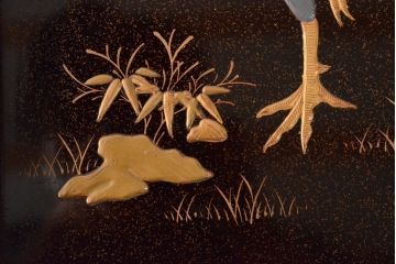 江戸〜明治　花に鶏図　蒔絵梨地　木製文箱(硯箱)(R-052222)