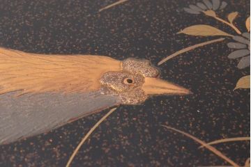 江戸〜明治　花に鶏図　蒔絵梨地　木製文箱(硯箱)(R-052222)