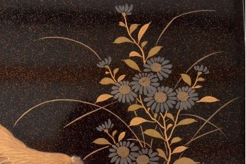 江戸〜明治　花に鶏図　蒔絵梨地　木製文箱(硯箱)(R-052222)
