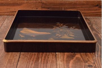 江戸〜明治　花に鶏図　蒔絵梨地　木製文箱(硯箱)(R-052222)