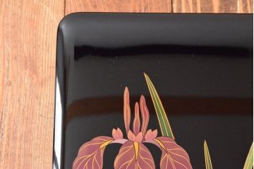 輪島塗　若島屋謹製　木谷信夫銘　菖蒲蒔絵　木製手文庫(文箱、手許箱)(R-052223)