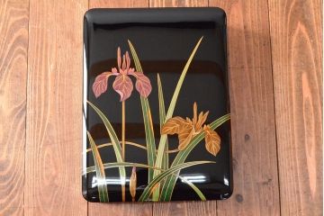 輪島塗　若島屋謹製　木谷信夫銘　菖蒲蒔絵　木製手文庫(文箱、手許箱)(R-052223)