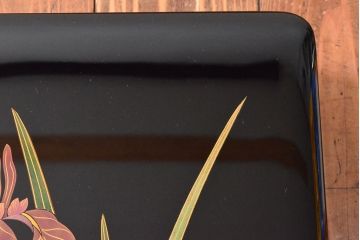 輪島塗　若島屋謹製　木谷信夫銘　菖蒲蒔絵　木製手文庫(文箱、手許箱)(R-052223)