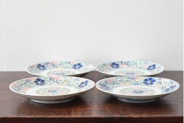 大清光緒年製　色絵染付　六寸皿4枚セット(伊万里、中国?)(R-052226)