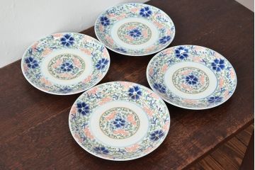 大清光緒年製　色絵染付　六寸皿4枚セット(伊万里、中国?)(R-052226)