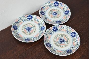 大清光緒年製　色絵染付　六寸皿3枚セット(伊万里、中国?)(R-052227)