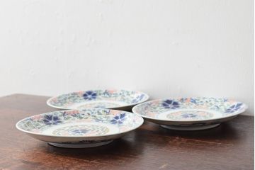 大清光緒年製　色絵染付　六寸皿3枚セット(伊万里、中国?)(R-052227)