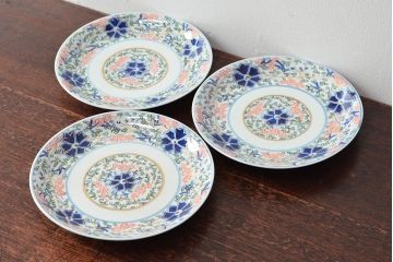 大清光緒年製　色絵染付　六寸皿3枚セット(伊万里、中国?)(R-052227)