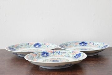 大清光緒年製　色絵染付　六寸皿3枚セット(伊万里、中国?)(R-052228)