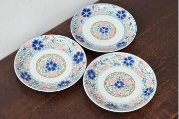 大清光緒年製　色絵染付　六寸皿3枚セット(伊万里、中国?)(R-052228)