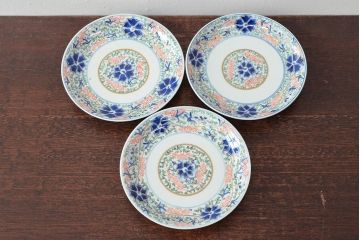 大清光緒年製　色絵染付　六寸皿3枚セット(伊万里、中国?)(R-052228)
