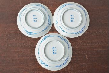 大清光緒年製　色絵染付　六寸皿3枚セット(伊万里、中国?)(R-052228)