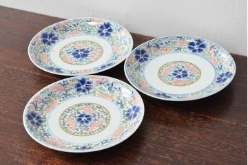 大清光緒年製　色絵染付　六寸皿3枚セット(伊万里、中国?)(R-052228)