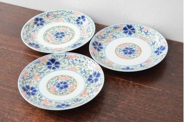 大清光緒年製　色絵染付　六寸皿3枚セット(伊万里、中国?)(R-052229)