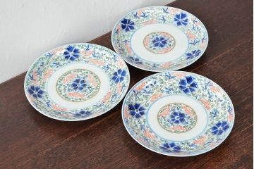 大清光緒年製　色絵染付　六寸皿3枚セット(伊万里、中国?)(R-052229)