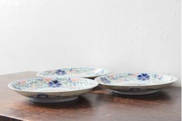 大清光緒年製　色絵染付　六寸皿3枚セット(伊万里、中国?)(R-052229)
