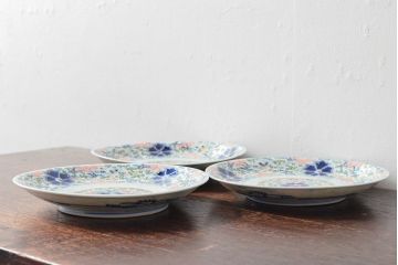 大清光緒年製　色絵染付　六寸皿3枚セット(伊万里、中国?)(R-052230)